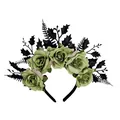 Dunkler Halloween-Haarreif mit grünen Rosen und schwarzen Dekoblättern - Grün