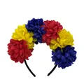 Vibrant Mexican carnival headband featuring red, yellow, and blue artificial fabric flowers - 12 Flowers / Multicolor
