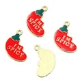 Detail of red chili enamel charms with I'M SPICY text and gold textured back. - No.8 Chili
