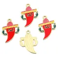 Detailed view of Mexican sombrero chili pepper enamel charms showing front and back - No.14 Chili