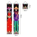 Day of the Dead 3-piece door banner set featuring traditional skeleton designs for Halloween. - 3-Piece Couplet Set (GWSJDL-8)