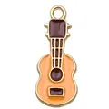 Ciondolo a forma di chitarra in smalto arancione e marrone per gioielli fai da te - Chitarra gialla / 23x10mm