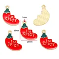 Detailed view of red chili pepper enamel charms with I'M SPICY text and 20mm measurements - Plump Chili