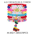 Detail of 8pcs Cinco de Mayo bracelet set with colorful beads and piñata charms - Mexican Style Bracelet Set (240850-1)