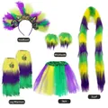 Ensemble de déguisement Mardi Gras 5 pièces avec serre-tête à plumes et jupe tutu - Ensemble de 5 Pièces (Serre-tête+Gants+Jambières+Jupe+Écharpe)