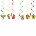 Bunte mexikanische Fiesta-Hängedekorationen mit Tacos, Kaktus- und Totenkopf-Motiven - 6-Teiliges Set (Inklusive Spiralen) / 6 Stück