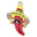 Mexican Fiesta themed chili enamel pendant with sombrero and maracas for DIY jewelry making - Red Chili with Rainbow Hat