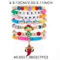 Detail view of 7-piece colorful Mexican Fiesta themed stretch bracelet set - Mexican Style Bracelet Set (240846-1) / 7-Piece Set