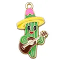 Enamel cactus charm with guitar and sombrero for Mexico Festival themed jewelry DIY - Green Cactus with Guitar