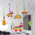 Décorations de fête mexicaine suspendues au plafond avec des découpes taco et cactus - Spirales Suspendues (5 Pièces) / 5 Pièces