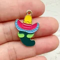 Vibrant Mexican chili pepper enamel charm wearing a colorful sombrero for DIY jewelry making - Graphite