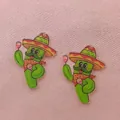 Detailed view of Mexican fiesta cactus acrylic charms with sombrero hat and maracas - Personified Mustache Maraca Cactus Style (5)