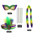 Set di costumi per Carnevale Mardi Gras con maschera di paillettes, perline e sciarpa - Set da 4 Pezzi (Maschera Paillettes+Fascia Piuma+Collana di Perle+Sciarpa)