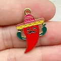 Charm piment mexicain mignon en émail avec sombrero pour la création de bijoux DIY - Piment Sombrero / Blanc
