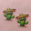 Close-up of acrylic Mexican carnival cactus charms with sombrero and moustache - Personified Sombrero Mustache Cactus Style (6)