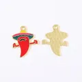 Emaillierter Anhänger mexikanische Chilischote mit Sombrero für DIY-Schmuckherstellung - Bärtiger Hut Roter Chili (1辣椒)