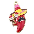 Mexican fiesta themed chili pepper enamel charm pendant with mustache and sombrero - Mustache Red Hat Chili