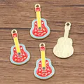 Emaille-Gitarrenanhänger für DIY-Schmuckherstellung in Rot und Gelb - Stil 1 Chili-Gitarre / 13x26mm (0.7g)