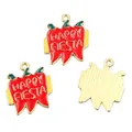 Red enamel chili charms with Happy Fiesta text for DIY jewelry making - No.10 Chili