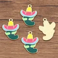 Bunte mexikanische Chili-Kaktus-Emaille-Anhänger für DIY-Schmuck und Bastelanhänger - Stil 2 Chili mit Sombrero / 17x26mm (1.1g)