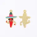 Emaille-Chili-Anhänger mit mexikanischem Sombrero und Schnurrbart für DIY-Schmuck - Bunter Hut Bärtiger Chili (3辣椒)