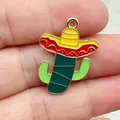 Pendentif en émail cactus mexicain avec sombrero pour création de bijoux artisanaux DIY - Cactus Sombrero Cartoon / Blanc Cassé