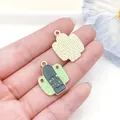 Vibrant enamel cactus charm pendant with 'Let's Fiesta' text for DIY jewelry and keychains - Let's Fiesta Letter Cactus Style (23095) / 1 Piece/Pack (23x18mm) / Green