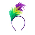 Cerchietto di Mardi Gras con piume viola, verdi e gialle su fascia viola - Cerchietto con Piume Tricolore