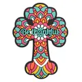 Farbenfroher Mandala-Kreuz-Kühlschrankmagnet aus PVC mit Be thankful Schriftzug - Stil 02 - Be thankful