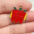 Vibrant red enamel chili pepper charm with Happy Fiesta engraving for DIY jewelry crafting - Gray