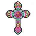 Bunter mexikanischer Tag der Toten Kreuz-Kühlschrankmagnet aus PVC mit Pray-Schrift - Stil 04 - Pray