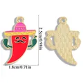 Mexican chili pepper enamel charm with sombrero and mustache for DIY jewelry making - Bearded Red Chili Style (A6-488)