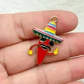 Enamel Mexican red chili pepper charm with colorful sombrero for DIY jewelry making - Light Gray