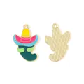 Mexican chili enamel charm with sombrero, front and back view for DIY jewelry making - Hat Green Chili (7仙人掌)