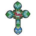 Colorful PVC cross fridge magnet with 'Pray' text for Day of the Dead decor - Style 06 - Pray