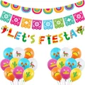 Vue détaillée du kit de décoration de fête mexicaine avec bannière Let's Fiesta et ballons - Ensemble de Ballons Carnaval Mexicain / Ensemble