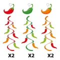 Lot de 6 suspensions spirales piment mexicain pour décoration de fête Cinco de Mayo - Ornement Suspendu Spirale Piment (G-00060) / Lot de 6 / Rouge Vert Orange Mélange