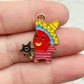 Colorful cartoon Mexican chili pepper enamel charm wearing sombrero for DIY jewelry making - Lead Grey