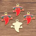 Ciondoli in smalto peperoncino rosso con cappello sombrero messicano per gioielli - Stile 7 Peperoncino con Baffi