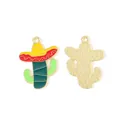 Detailed alloy cactus charm featuring a colorful Mexican sombrero hat for DIY jewelry making - Sombrero Green Cactus (10仙人掌)