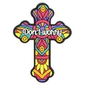 Vibrant Mexican Day of the Dead PVC cross fridge magnet featuring Don't Worry English text - Style 08 - Don't worry