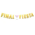 Detailed view of the gold glitter 'FINAL FIESTA' banner for bachelorette party decor - Final Ring Fiesta Style