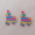 Colorful acrylic Mexican rainbow horse piñata charms for DIY jewelry making and crafts - Multicolor Striped Pinata Style (8)