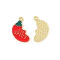 Red chili pepper enamel charm featuring 'I'M SPICY' text for DIY jewelry making accessories - Spicy Slogan Chili (13辣椒)