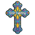 Colorful Mexico Day of the Dead cross fridge magnet with Don't worry text in blue PVC - Style 11 - Don't worry
