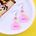 Pink acrylic tequila bottle earrings for Mexican carnival party celebration accessories - Tequila Bottle