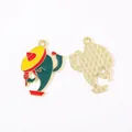 Enamel chili pepper with yellow sombrero hat alloy pendant charm for DIY jewelry making - Hat Personified Green Chili (14辣椒)