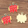 Ciondolo peperoncino rosso smaltato con scritta Happy Fiesta per gioielli fai da te - Stile 10 Targhetta HAPPY FIESTA