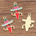 Ciondolo peperoncino messicano smaltato con cappello sombrero per gioielli artigianali - Stile 11 Peperoncino con Baffi e Cappello