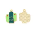 Green enamel cactus DIY jewelry charm pendant with 'let's fiesta' text and gold finish - Slogan Green Cactus (16仙人掌)